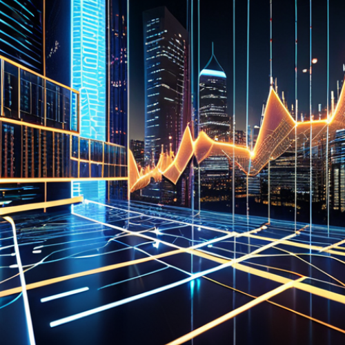 Home 11 **Image:** A futuristic cityscape at night, with glowing lines representing complex financial data flowing between quantum computers visualized as crystalline structures. Overlay the image with stock charts and abstract representations of risk management algorithms. Focus on conveying a sense of speed, precision, and advanced technology.