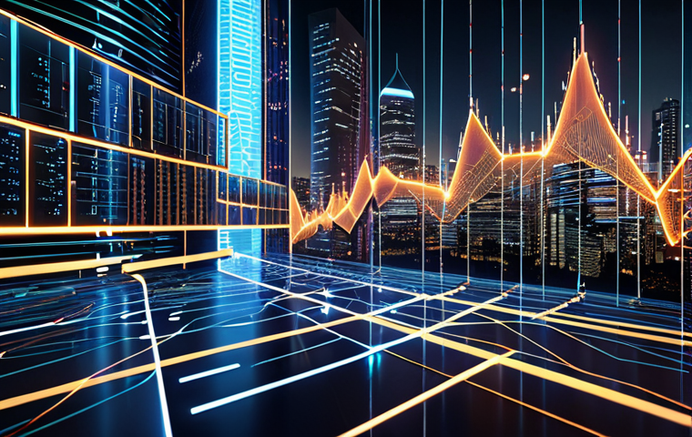 **Image:** A futuristic cityscape at night, with glowing lines representing complex financial data flowing between quantum computers visualized as crystalline structures. Overlay the image with stock charts and abstract representations of risk management algorithms. Focus on conveying a sense of speed, precision, and advanced technology.