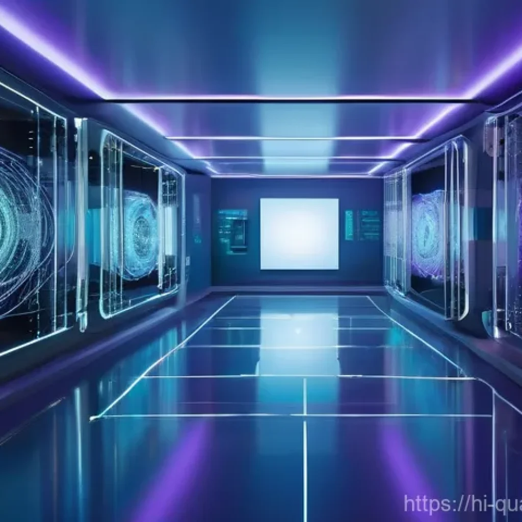 양자컴퓨터의 발전 가능성 - **Quantum Principles in a Futuristic Lab**
"A photorealistic image depicting a pristine, glowing...