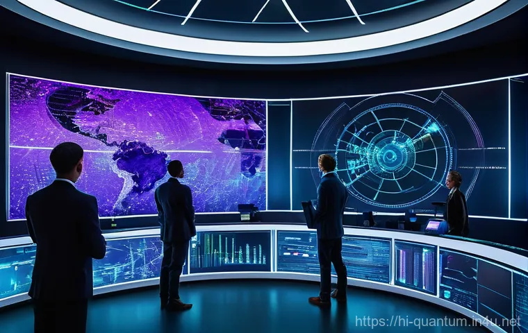 양자광학 응용 사례 - **Prompt:** A sleek, futuristic cybersecurity operations center, bathed in soft, glowing blue and pu...