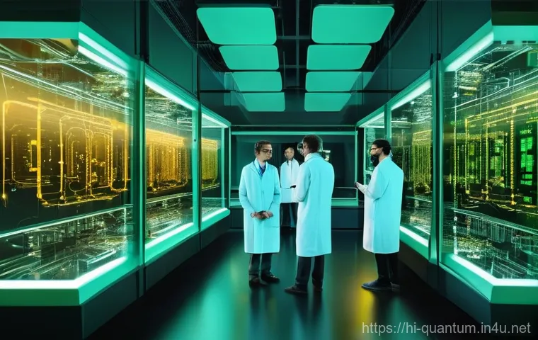 양자광학 응용 사례 - **Prompt:** A sleek, futuristic cybersecurity operations center, bathed in soft, glowing blue and pu...