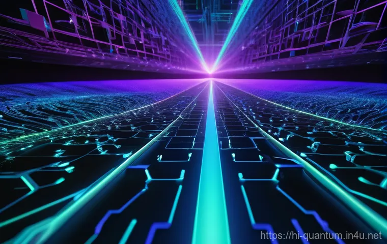 양자컴퓨터를 이용한 데이터 분석 - **Prompt:** A futuristic, sleek quantum computing interface displaying complex data analysis. The sc...