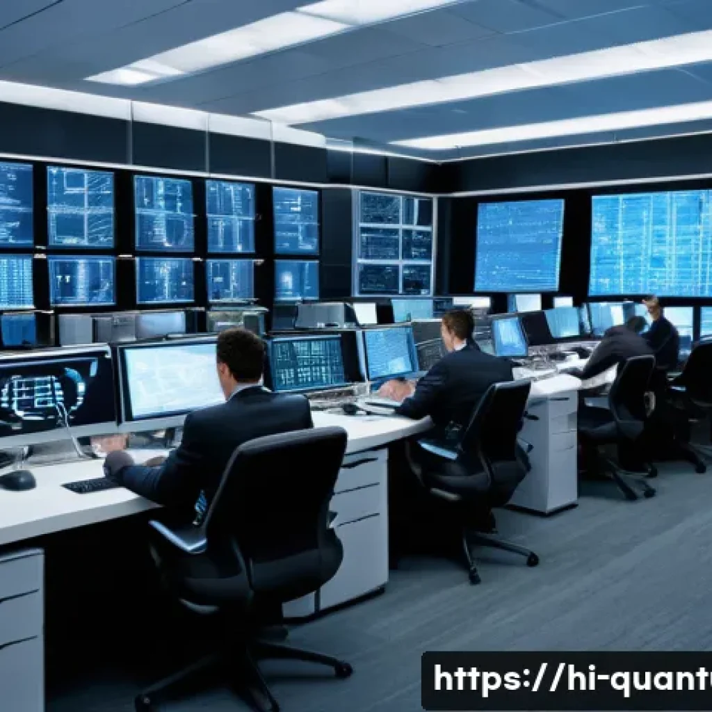 양자암호화의 인프라 구축 - **A secure government communication center:** "A brightly lit, high-tech government communication ce...