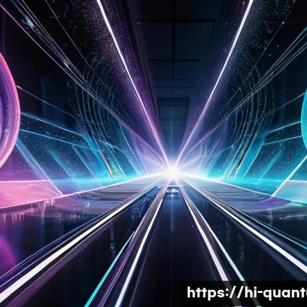 양자측정 - **Quantum Superposition:** A vibrant, glowing quantum particle depicted in multiple, overlapping pos...