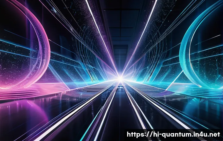 양자측정 - **Quantum Superposition:** A vibrant, glowing quantum particle depicted in multiple, overlapping pos...