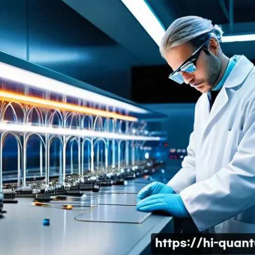 Home 33 슈퍼전도체와 양자컴퓨터 - A highly detailed futuristic laboratory scene showcasing a scientist observing a superconducting wir...