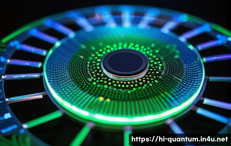 양자센서 기술 - A highly detailed close-up of a quantum sensor device operating in a laboratory setting, showcasing ...